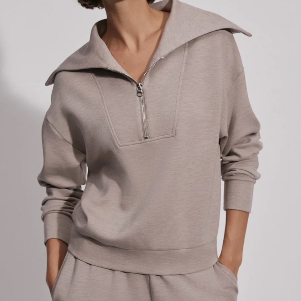 Varley Yates Half Zip Taupe Sweatshirt - Picture 2 of 5